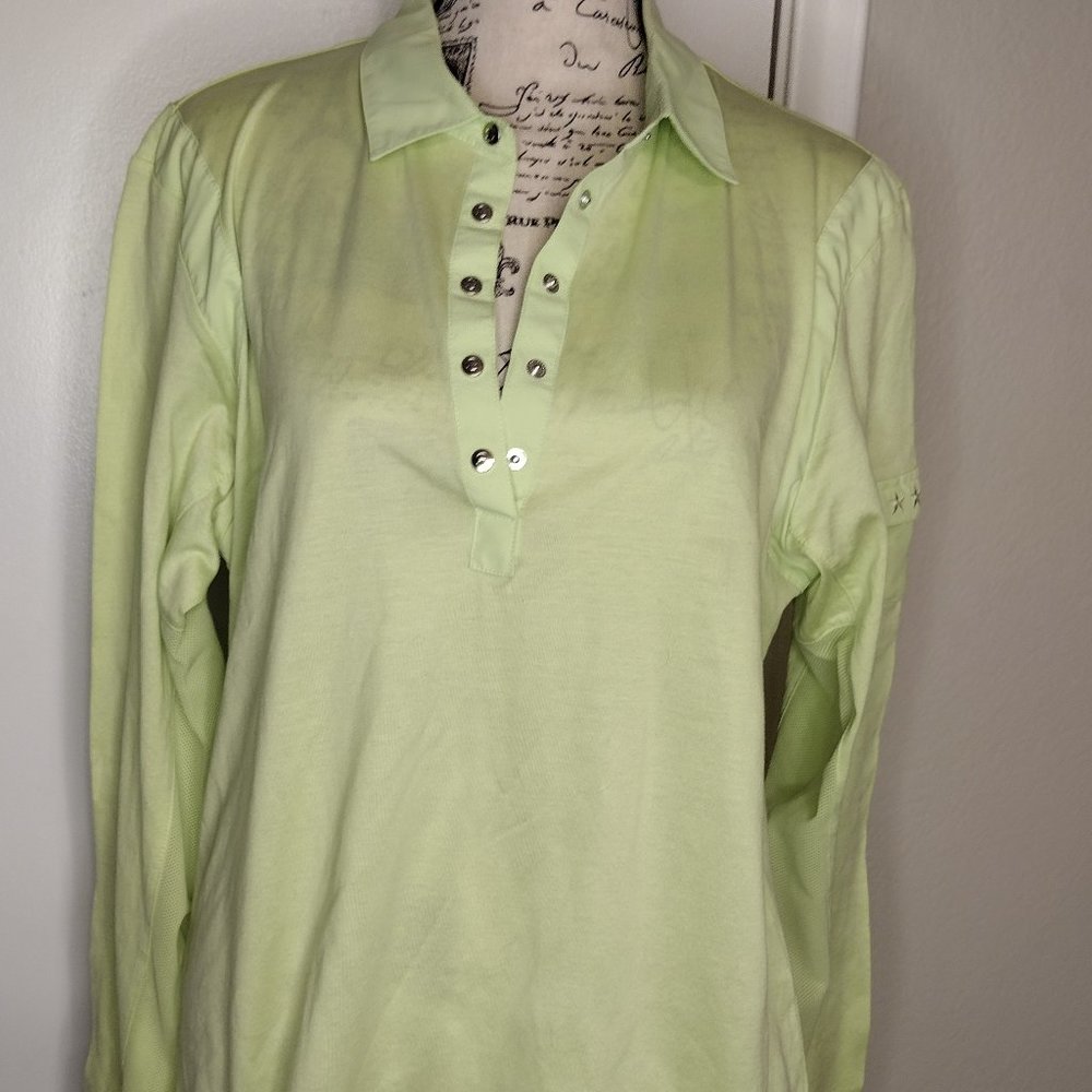 SanSoleil Bright Green Size Large Shirt, Top, Breathable Mesh, Golf, Button